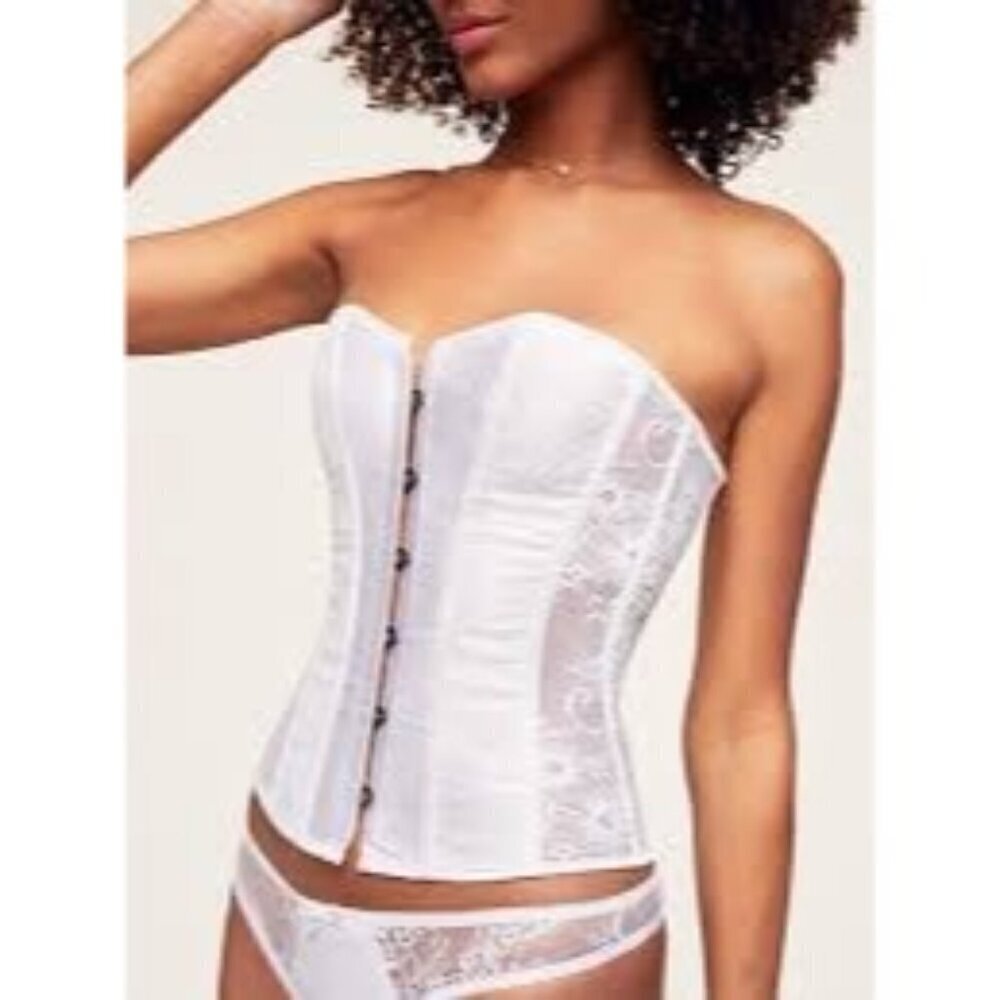 Adore Me Women's Ashoka Corset Bright White Size Large Boned Lace up Back Sheer